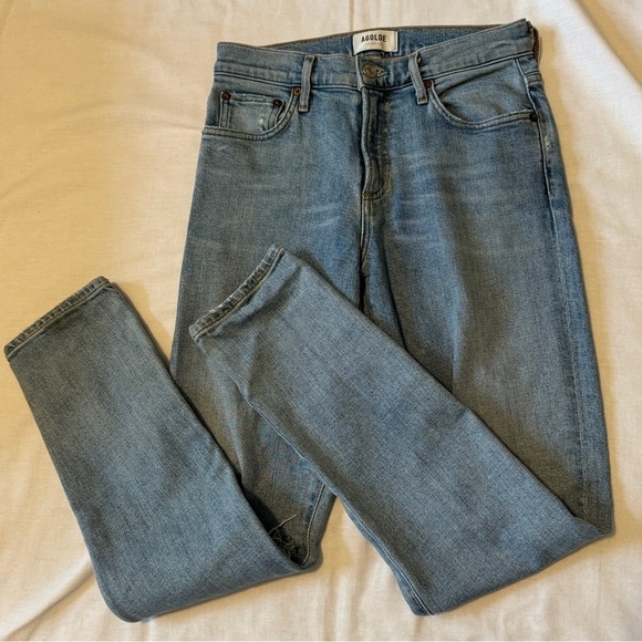 Agolde 24 Straight Leg Distressed High Waist Jeans - Picture 1 of 8
